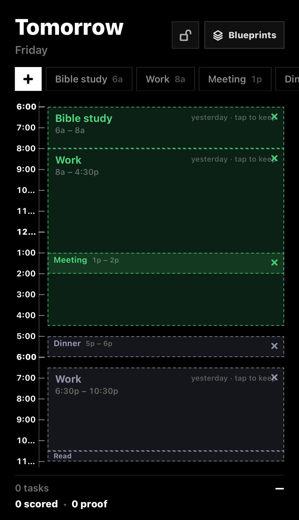 Tomorrow's schedule